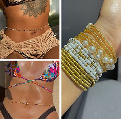 24-50 Inch Waist Beads for Women African Waist Belly Beads | Plus Size Layered Belly Body Chain Colorful Waist Jewelry(8PCS) - size: 27.5 Inch