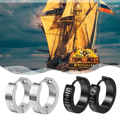 Aroncent 2-8Pcs Womens Mens Huggie Hoop Triangle Earrings Viking Runes Stainless Steel Ear Stud Novelty Black/Gold/Silver - color: D-Viking Earrings-2PCS-a