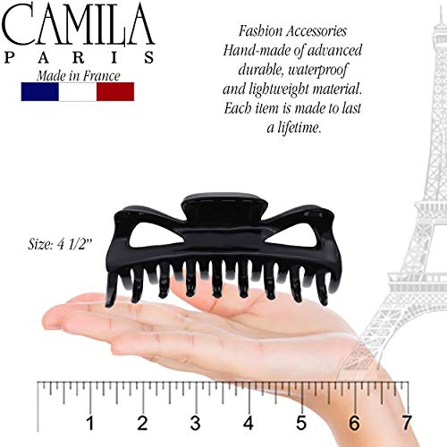 Camila Paris CP3028 French Large Hair Clips for Women Thick Hair for Long Curly Wavy Hair, Girls Hair Claw Clip, Durable Styling Big Claw Clip for Thick Hair, Strong Hold No Slip Grip, Made in France - color: Black 4.5"
