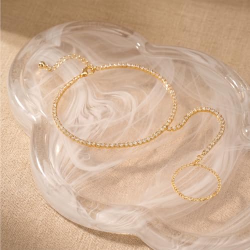 14K Gold Hand Chain Ring Bracelet-SM - style: Full Pave