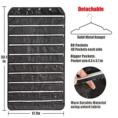 BB Brotrade Hanging Jewelry Organizer with Oxford Double Side 80 Zippered Storage Pocket (black) - color: Black-1