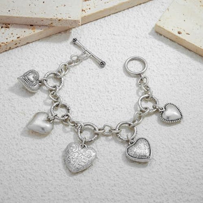 Gold & Silver Heart Chain Link Bracelets For Women - color: AMZ-SL22347A