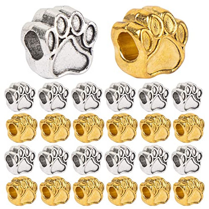 AUEAR, 50 Pack Paw Prints Bead Dog Footprint Beads for DIY Crafts Jewelry Making Silver Gold - color: Silver & Gold, size: 50 Pack