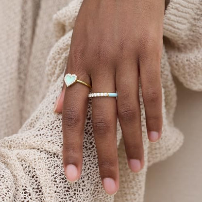 STORYJEWELLERY Eternity Band Rings for Women, Enamel Ring, Blue Ring, Stackable Wedding Bands for Women, 18K Gold Plated Cubic Zirconia Rings