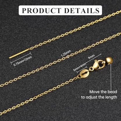 GTVOODX 10 Pack Gold Plated Necklace Chain Bulk Adjustable Stainless Steel Dainty Cable Chain for Jewelry Making with Rubber Stopper Beads - color: Gold Cable