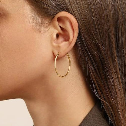 Gold Hoop Earrings for Women 14K Gold Plated | 925 Sterling Silver Post Hypoallergenic Hoop Earrings - color: Gold, size: 40mm