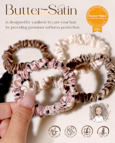 Yanibest 8 Pcs Satin Hair Ties - Thin Hair Scrunchies for Women & Girls | Silk Feeling Soft Hair Ties No Damage Frizz Free, Ponytail Holders Gentle on Hair for Fine to Medium Hair - color: Polka Dot