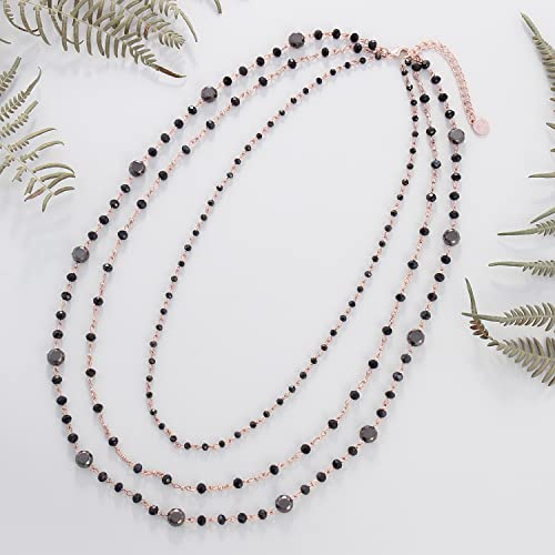 Firstmeet Long Chain Multi Layer Fashion Glass Beads Handmade Necklace for Women - color: Black-mgj