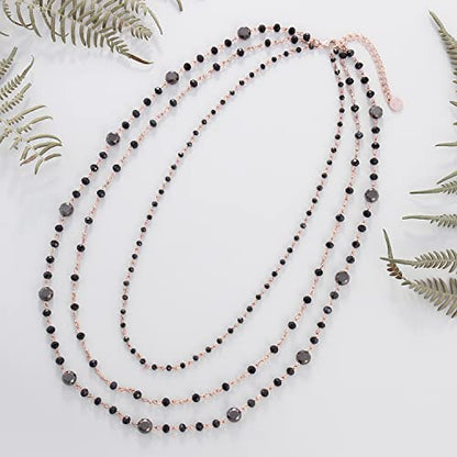 Firstmeet Long Chain Multi Layer Fashion Glass Beads Handmade Necklace for Women - color: Black-mgj