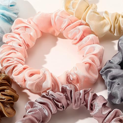 25 pcs Scrunchies Silk Satin Hair Ties, Thin scrunchies for women, satin scrunchies bulk, hair ties no damage, Hair Accessories Gift for Women and Girls (Black) - color: Black