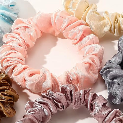 25 pcs Scrunchies Silk Satin Hair Ties, Thin scrunchies for women, satin scrunchies bulk, hair ties no damage, Hair Accessories Gift for Women and Girls (Black) - color: Black
