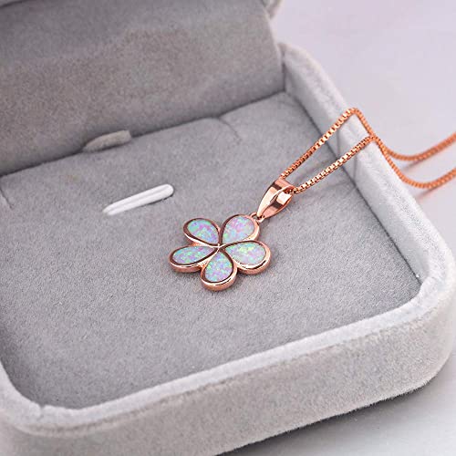 CiNily Opal Leaf/Flower Pendant Necklace for Women Silver Plated Jewelry Gift - color: Flower-Rose Gold