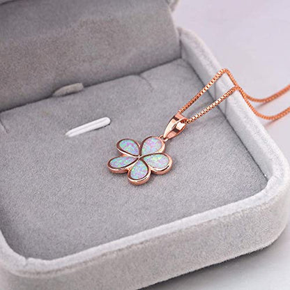 CiNily Opal Leaf/Flower Pendant Necklace for Women Silver Plated Jewelry Gift - color: Flower-Rose Gold
