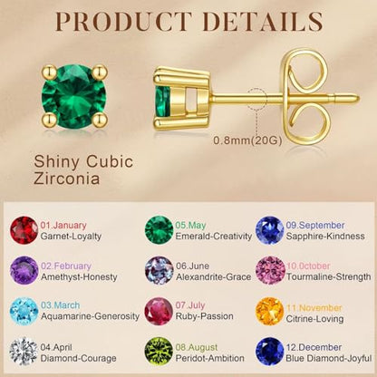 M MOOHAM Birthstone Stud Earrings, Hypoallergenic Dainty 14K Gold-Plated Stud Earrings Cubic Zirconia Cartilage Earring for Women Jewelry Gifts - color: 14K Gold Plated-09-September-Sapphire Royal Blue
