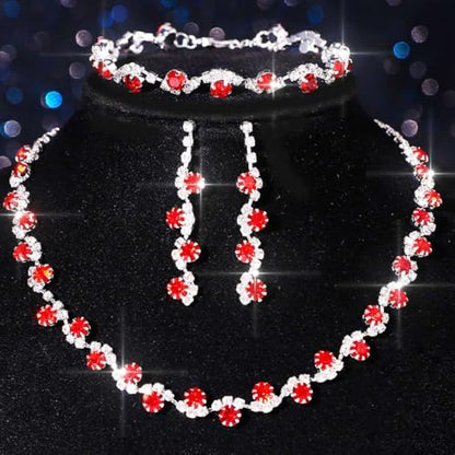 Aukmla Bridal Wedding Jewelry Set Silver Rhinestones Choker Necklaces Earrings Bracelet Sets Prom Jewelry for Women and Brides - color: Red
