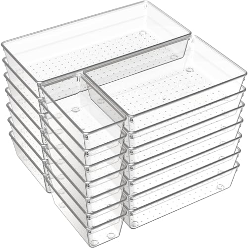 21 Pack Large Clear Plastic Drawer Organizer Trays | BPA-Free Acrylic Organizer Bins for Large Kitchen Utensils, Bathroom, Makeup, Jewelries, Office Desk, School Supplies, Perfume - size: 21 Pack