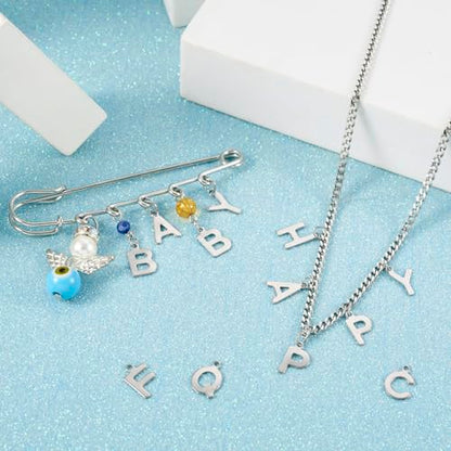 Craftdady Letter Charms Capital Pendants Mixed A-Z Initial Letter Number Charms DIY Bracelet Necklace Pendants for Jewelry Making, Gold, Antique Silver, Platinum - color: Stainless Steel Color