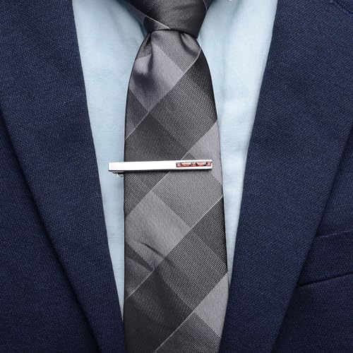 Men Crystal Tie Clip Tie Bar for Regular Necktie Silver In Gift Case | Purple/Blue/Red/Black/White Crystal Tie Pin for Men Business Anniversary Wedding Party Office Formal Daily Occasions Suit - style: Red Crystal