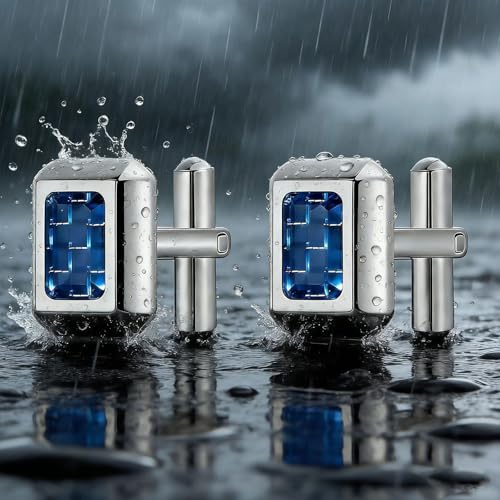 HZMAN Rectangle Carbon Fiber Cufflinks for Men, Stainless Steel High Polished Formal Cuff Links with Carbon Fiber Inlay, Dress Shirt Accessories for Wedding Business Party - style: Silver