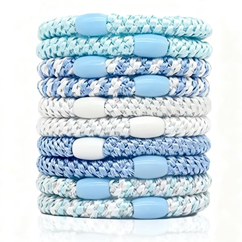 10-Piece Hair Ties: Soft Knitted Hair Tie for Thick/Coarse/Curly Hair. Gentle Hair Ties No Damage—Secure & Protect Strands (Blue) - color: Blue