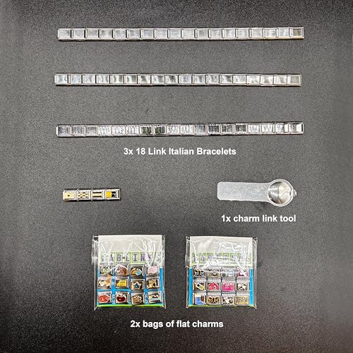 Fablinks Italian Charm Bracelet Charms - Italian Link Starter Pack, 9mm Stainless Steel Jewelry Links with 3 Bracelets and 1 Tool