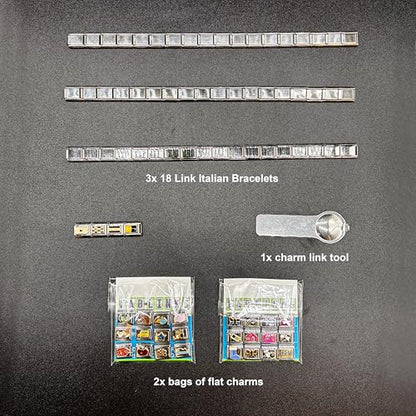 Fablinks Italian Charm Bracelet Charms - Italian Link Starter Pack, 9mm Stainless Steel Jewelry Links with 3 Bracelets and 1 Tool