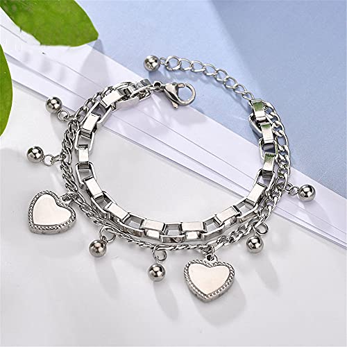 kelistom 316L Stainless Steel Love Heart Charm Bracelet for Women Romantic Gift Silver/Rose/18k Gold Plated OT Clasp Bracelets - color: 2-heart white