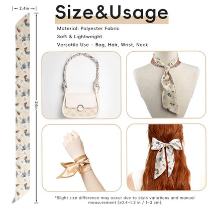 ZXZH 6 Pack Fashion Scarves for Women, Versatile Boho Head Scarf | Satin Scarf for Hair, Neck, Wrist, and Purse Accessories - color: Beige & Brown Geometric Mix