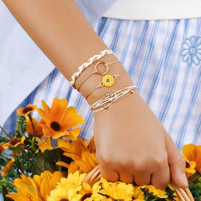 Sunflower Friendship Bracelets Boho Stackable String Bracelets Cute Trendy Gifts for Teen Girls Women - color: Sand