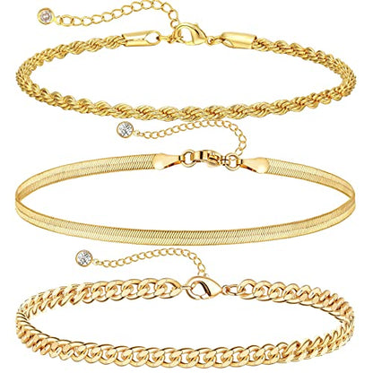 DEARMAY Gold Anklets for Women Waterproof | Non Tarnish14K Gold Plated Ankle Bracelets Set Stack, Summer Beach Jewelry Gifts for Vacation - color: Gold Anklet-D