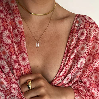 Tewiky Dainty 14k Gold Plated/Silver Cubic Zirconia Necklaces for Women, Simple CZ Jewelry Necklaces Trendy Gifts - color: Gold layered herringbone CZ