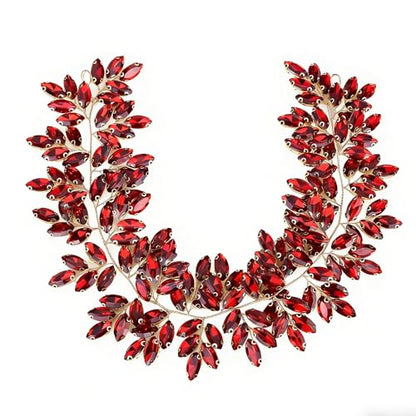 Missgrace Women Silver Green Black Red Blue Handmade Full Crystal Rhinestone Large Headband Hair Vine Shinny Headpiece Bridal Wedding Hair Accessories for Women (Red) - color: Red