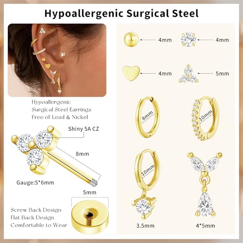Adoyi 9 Pairs Gold Hoop Earrings Set for Womens Twisted Huggie Hoops Earrings 14K 18K Gold Plated for Girls Valentines Mother's Day Birthday Gifts Lightweight - color: 8Pairs Gold