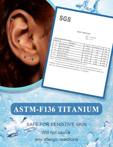 20G 18G 16G Astm F136 Titanium Internal Thread Flat Back Earrings Nose Studs Tragus Helix Conch Cartilage Lobe Earrings Medusa Labret Snake Bite Monroe Lip Ring Piercing Jewelry For Women Men - color: Black, size: 16G-8MM Bar-CZ 3MM