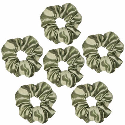 Sufermoe 6 Pcs 4.5 Inch Light Gray Green Satin Silk Hair Scrunchies, Hair Ties and Accessories for Women and Girls - color: Light Gray Green