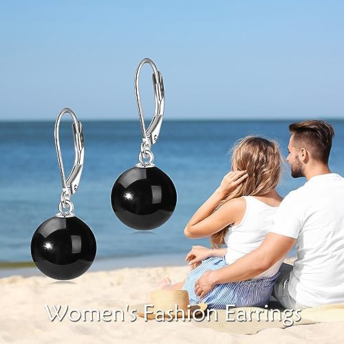 925 Sterling Silver Pearl Leverback Earrings Dangle Drop Jewelry Gifts for Women - style: Black Onyx