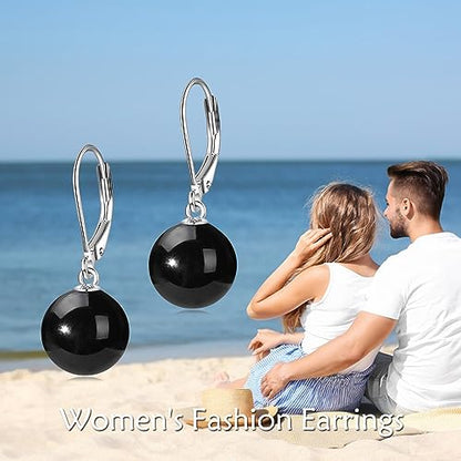 925 Sterling Silver Pearl Leverback Earrings Dangle Drop Jewelry Gifts for Women - style: Black Onyx