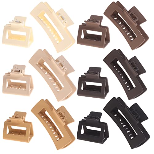 Alemaky 12 Pack Square Claw Clips, Big and Small Neutral Rectangle Hair Claw Clips, Non-slip Matte Large Hair Clips for Women,Strong Hold jaw clip for Thick Thin Hair (Neutral) - color: Mixed Neutral