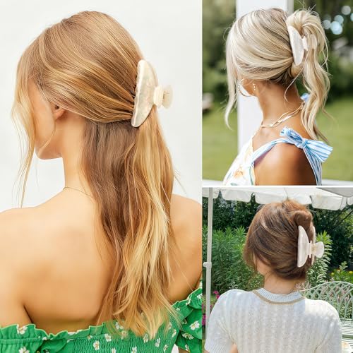 Aileam Acetate Hair Claw Clips for Women,White Beige hair clip French Design Strong Hold Non-Slip claw clips for Thick Hair, 2 Pack - color: Ivory & White