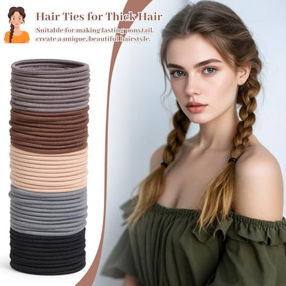 Anezus 200 Pcs Hair Ties for Women Girls Hair Elastics Hair Bands Ponytail Holders Hair Rubber Bands for Thick Straight Curly Hair (Neutral Color) - color: Neutral