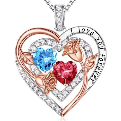 Iefil Birthstone Necklace for Women - Sterling Silver Birthstone Necklace, Anniversary Birthday Gifts for Wife Girlfriend Mom - color: 03-07-Mar-Jul Birthstone