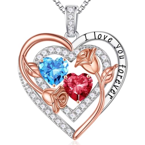 Iefil Birthstone Necklace for Women - Sterling Silver Birthstone Necklace, Anniversary Birthday Gifts for Wife Girlfriend Mom - color: 03-07-Mar-Jul Birthstone