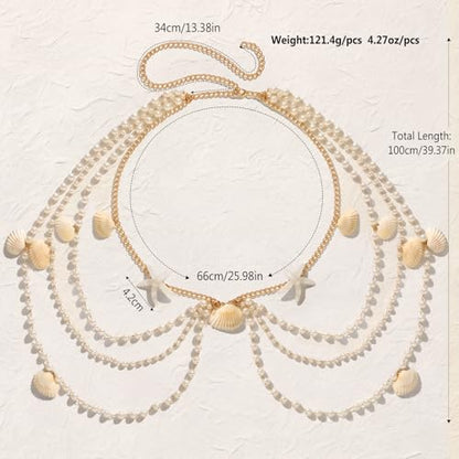 XZQTIVE Starfish Pearl Waist Chain Belts for Women Mermaids Seashell Pearl Belly Chain Gold Pirate Rave Festival Summer Bikini Beach Jewelry Accessories - style: Starfish-11