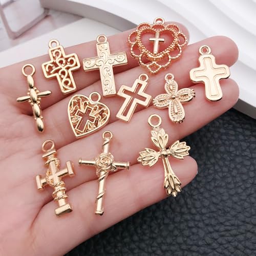 WOCRAFT 60pcs KC Gold Cross Bracelet Charms for Jewelry Making Sets DIY Necklace Bracelet Keychain Crafting Charms Kit Craft Supplies (SN908) - color: KC Gold, size: Cross Charms