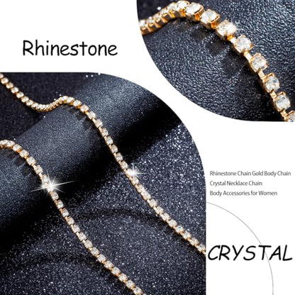 Rhinestone Chain Gold Body Chain Crystal Necklace Chain Body Accessories for Women - color: Gold body chain
