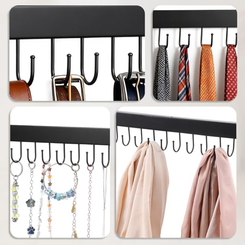 4Pack Necklace Organizer Wall Mount,Jewelry Hanger Wall Organizers | with 48 Hooks, for Necklaces, Bracelets, Earrings, Hanging, Black