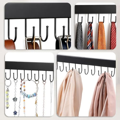 4Pack Necklace Organizer Wall Mount,Jewelry Hanger Wall Organizers | with 48 Hooks, for Necklaces, Bracelets, Earrings, Hanging, Black