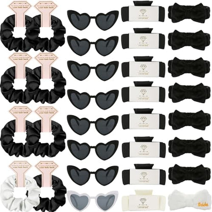 Bridesmaid Scrunchies Proposal Hair claws clips Set of 12 Bridal Shower heart sunglasses Gifts for Wedding Bachelorette Party Favors (32pcs White&Black) - color: 32pcs White&Black
