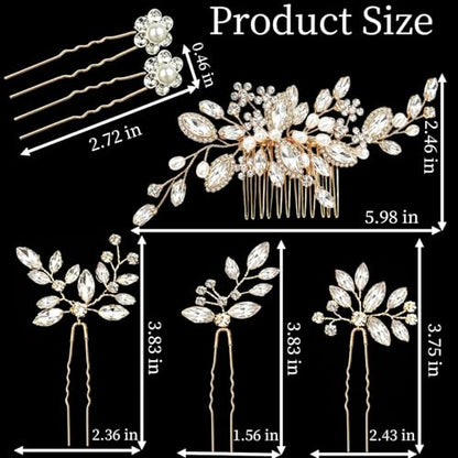 10 Pcs Gold Bridal Hair Pins Crystal Pearl Wedding Hair Combs, Rhinestone Hair Clips for Brides, Bridesmaids, Prom