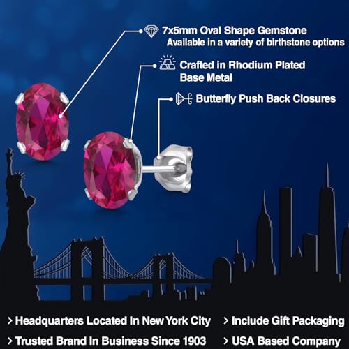 Gem Stone King Oval Gemstone Birthstone Stud Earrings for Women Men | Oval Cut 7X5MM | Fine Jewelry Gifts for Mom Dad Wife Him Her - style: Created Ruby, July